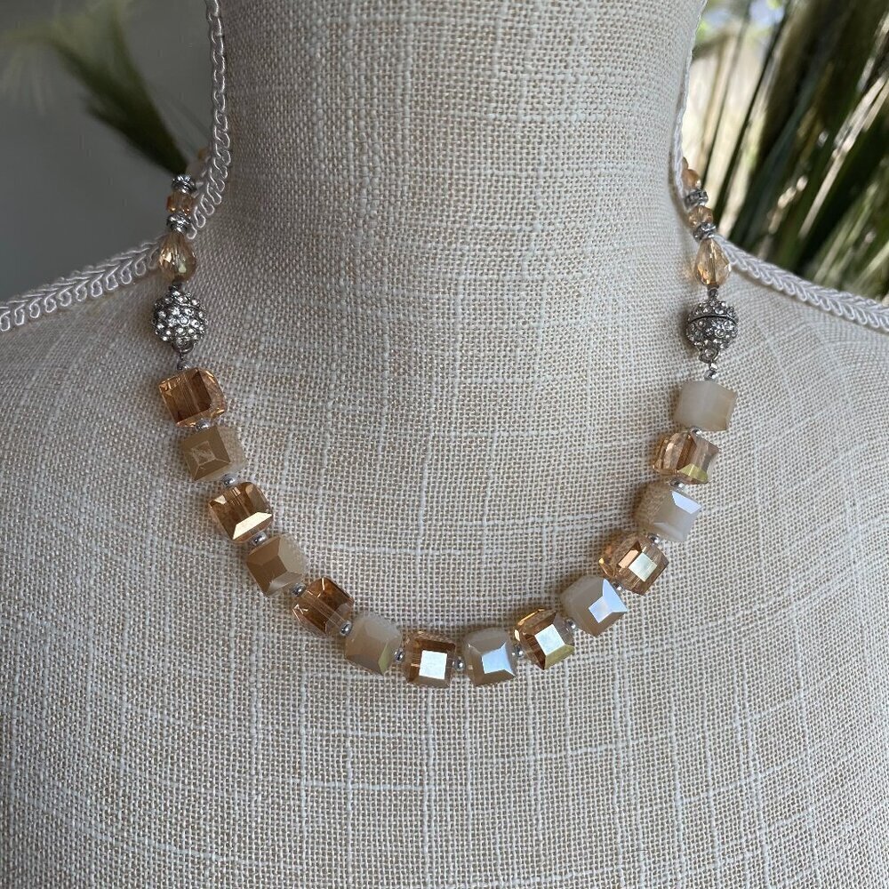 Glass Cubes 3 In 1 Necklace Anklet Bracelet Champaigne​​​​​